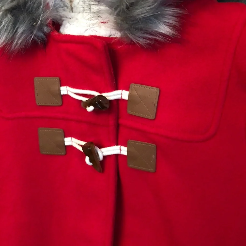 Old Navy Fleece Hooded Jacket Faux Fur Toggle in Red Size Large 10 - 12